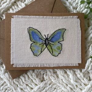 Embroidered Butterfly Greeting Card Blue & Green